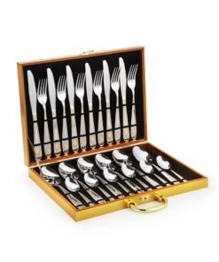 Sunhome 24-Piece Stainless Steel Cutlery Set Kitchen Utensil Set Western Cutlery With Textured Surface Suitable For Home Kitchen Restaurant Hotel Party Dining Picnic Dining Exquisite Packaging For Gift Giving Silver/Gold