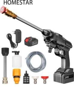 HOMESTAR Cordless High Pressure Electric Washer, Multi-Colour - 9 meter with 24V Lithium Battery, Technology Portable Car 30Bar Washer 200W Start