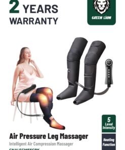 GREEN LION Air Pressure Leg Massager / Calf/Arm/Leg/Knee/Thigh/Foot / Intelligent Air Compression Massager / 5 Level Intensity / Timing / Wrap Massaging / Adjust Intensity / Auto Cycle / Warm Heating - Black
