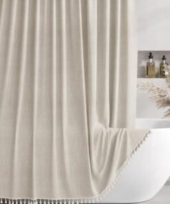 AuliceVerse Beige shower curtain: imitation linen tassel shower curtain, solid color, simple bathroom, toilet fabric, waterproof partition curtain