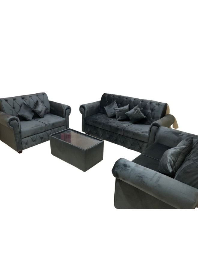 Maharat Al Bahar Classic 7-Seater Sofa With Table And Pillow Dark Grey 190x80x80