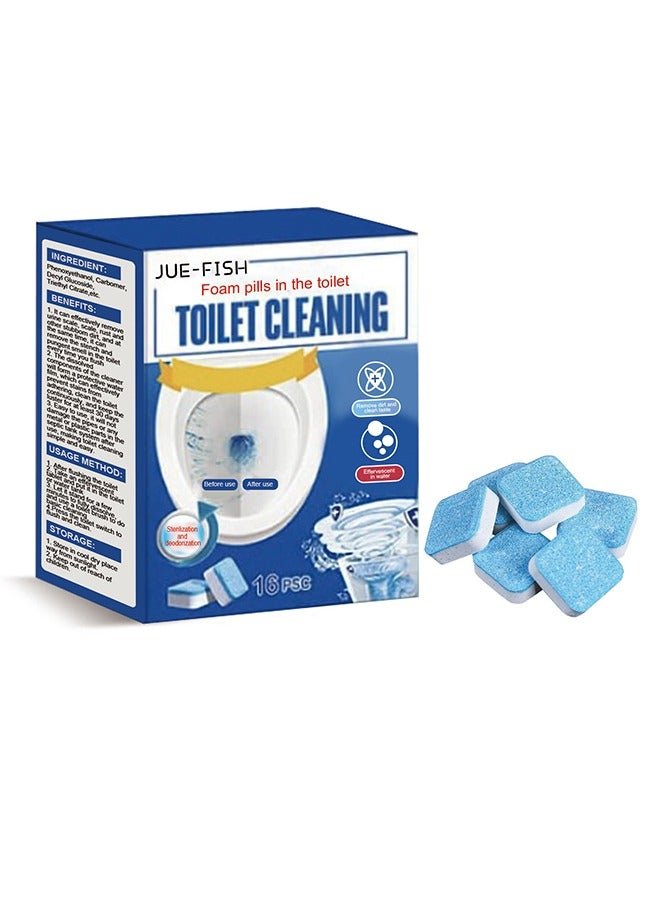 JUE-FISH Ultra-Clean Toilet Effervescent Tablets, Automatic Toilet Cleaner, Toilet Disinfection Tablets, Cleaning Decontamination, Urine Stain Remover, Toilet Cleaning Spirit(1 Box of 16 Pieces)