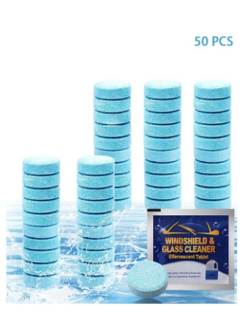 Kimaya 50 Pieces Car Windshield Glass Concentrated Washer Tablets Windshield Washer Fluid Solid Car Effervescent Tablets Glass Solid Wiper Cleaning Tablets for Car Kitchen Window