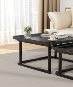Alternative view of XiuWoo Nesting Square Coffee Table Modern Luxury Coffee Table Set of 2 60cm 50cm Black Marble Finish Minimalist Tea Table for Small Spaces Living Room Office Side Tables with Storage Home Decor