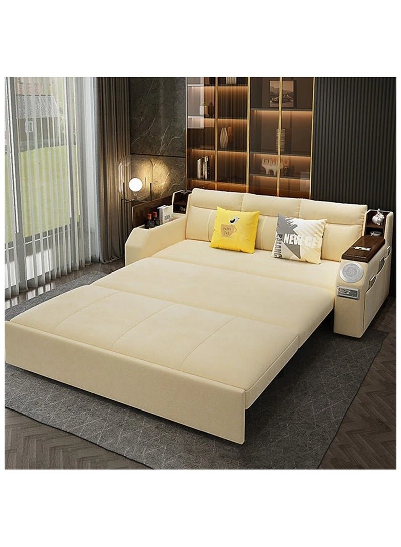 AWD Modern Extendable 2 in 1 Sofa Bed with Side Pockets, Daybed with Bottom and Side Storage, USB Ports, Bluetooth, Speaker. Sofa Bed for Living Room Bedroom Small Spaces Home Furniture.
