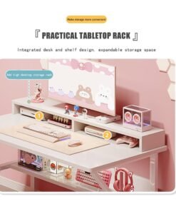 Alternative view of OHAHO Gaming Desk with Shelf, 140CM Computer Desk, C-Shaped Gaming Table, PC Gaming Workstation Home Office Desks, Space-saving, Easy to Assemble (White, 140x60x75CM)