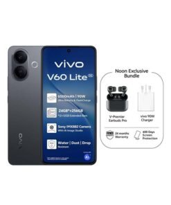 vivo V60 Lite AI 5G Dual SIM Elegant Black 12GB RAM 256GB With Exclusive Gifts Earbuds Pro, Supports 90W Charger And 24 Months Warranty + 400 days of screen protection - Middle East Version