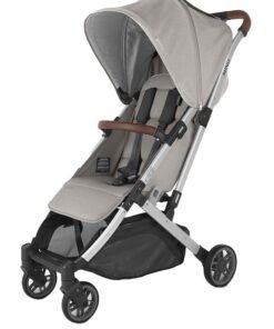 UPPAbaby Minu V2 Stroller, Stella, Lightweight Compact Travel Stroller, Silver Frame with Chestnut Leather Accents, One-Hand Fold, Travel System Ready, Grey Mélange