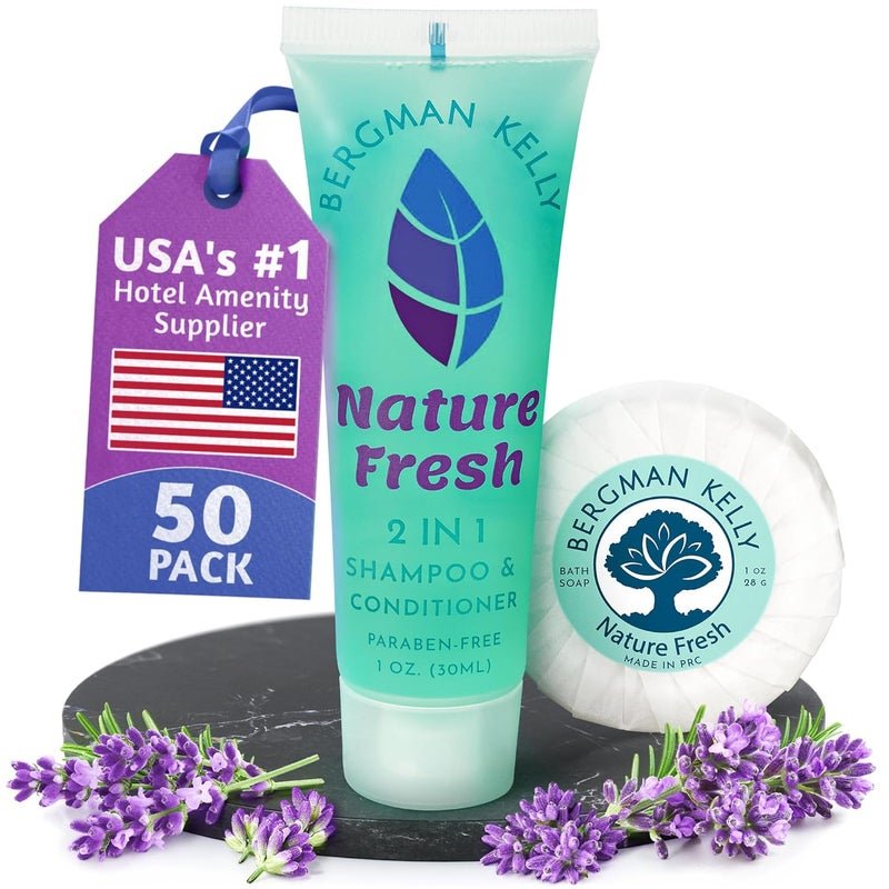 BERGMAN KELLY Round Soap Bars 2in1 Shampoo Conditioner 2Piece Set Nature Fresh 1 oz each 100 pc Delight Your Guests with Refreshing Soothing Hotel Amenities Bulk Toiletries