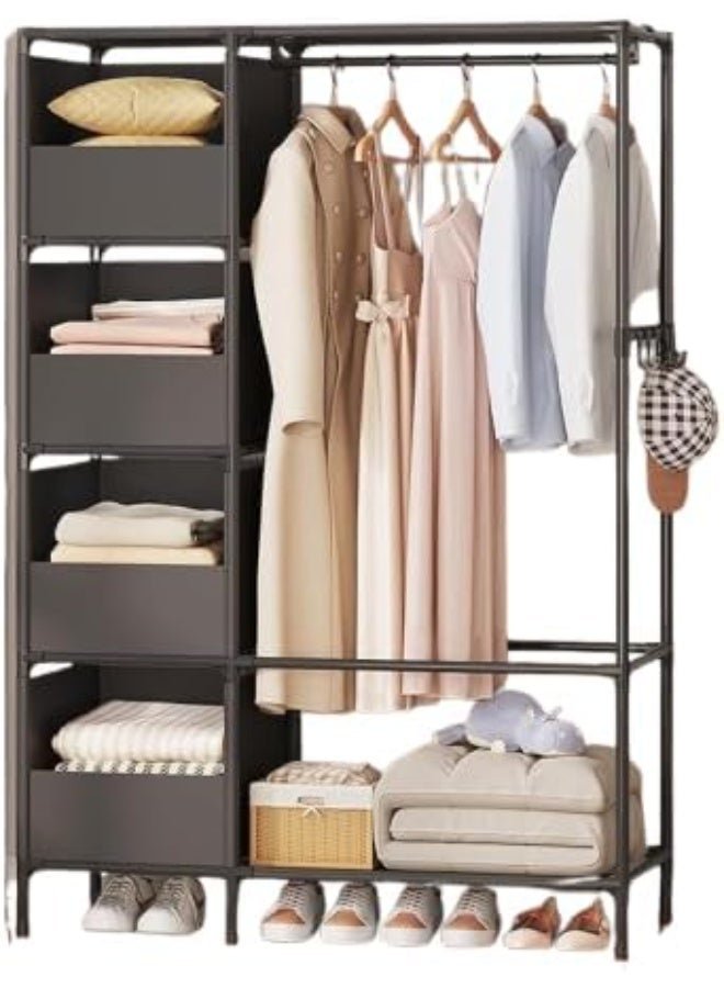 BLOOMING TIME Portable wardrobe storage closet, clothes storage cabinet with curtain, clothes rack clothes hanging shelving for living room, bedroom, clothes room, black