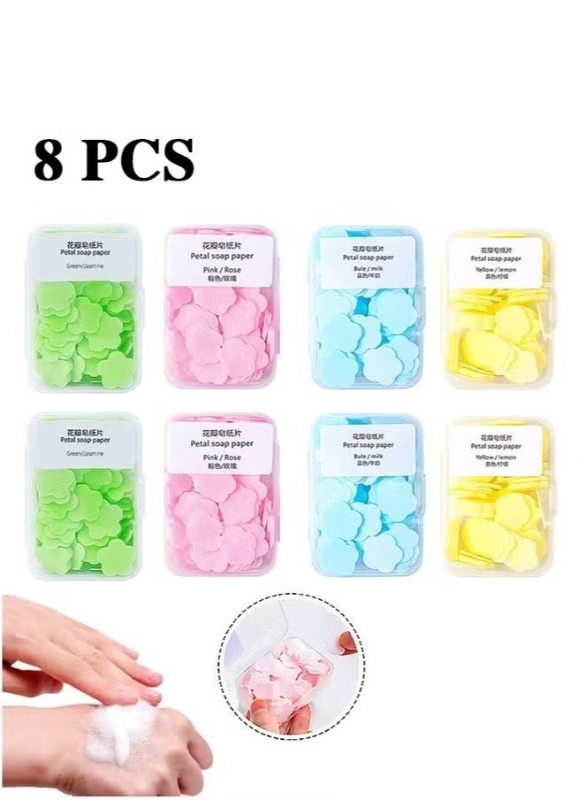 8 Pcs Petal Shape Soap Flakes Hand Soap Sheets, Mini Portable Antibacterial Soap Sheets the Box, Disposable Travel Scented Bath Slice Sheet Foaming Paper Soap (Colorful)