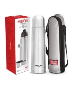 Milton 1000ml Thermosteel Flask with Jacket, Keeps Drinks Hot and Cold for 24 Hours, 18/8 Stainless Steel, Double-Walled Vacuum Insulated Water Bottle with Inner Copper Coating - Flip Lid Silver 1Liters Silver 1Liters
