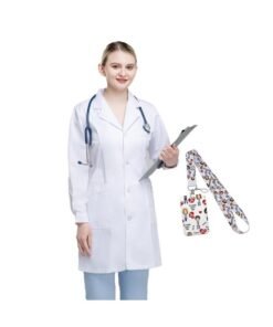 Magic Park Women's Lab Coat with Work Card Holder Professional Scrubs Lab Coats White Long Sleeve Scrubs Medical Lab Coat for Women Coat for Dental Laboratory