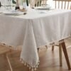 DUNISO Tablecloth for Tables Tassel Cotton Linen Waterproof Spill proof Wrinkle Tablecloth Kitchen Dinning Tabletop Decoration 140*180cm