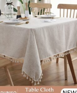 DUNISO Tablecloth for Tables Tassel Cotton Linen Waterproof Spill proof Wrinkle Tablecloth Kitchen Dinning Tabletop Decoration 140*180cm