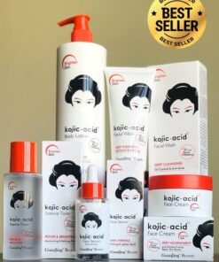 GuanJing Beauty Kojic Acid Skin Care Combo 5 in 1 Body Lotion Face Wash Toner Serum Cream Whitening Brightening Moisturizing for Dark Spots and Pigmentation, skin care gift set
