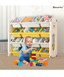Beauenty Kids Toy Storage Rack Removable Kids Toy Storage Organizer with 12 Plastic Bins Toy Rack with Bins for Children’s Room 84.5 x 35.5 x 86.5cm
