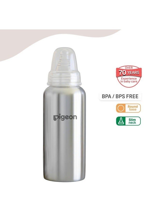 pigeon Slim Neck Steel bottle 240ml L size with plastic hood & cap (natural)