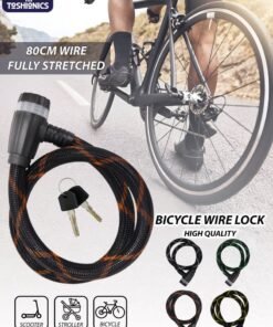 Toshionics Heavy-Duty Bicycle & Scooter Cable Lock 80cm T114635 Braided Steel Anti-Theft Wire with Keys, Durable ABS Lock Head, Stroller Lock, E-Scooter Lock, Bike Security Cable (15mm Thick)