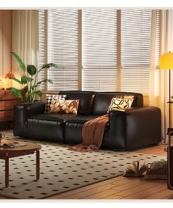 Simple Italian style top layer cowhide black large sofa - suitable for living room, room, reception room