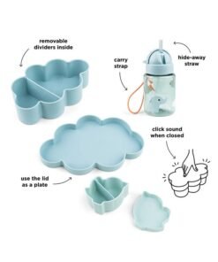 done by deer Lunch & Snack Box W/Straw Bottle Playground Blue - Kids Lunch Kit With Bottle