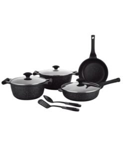 Prestige Essentials 9pcs Pots and Pans Set | Nonstick Cookware Sets |  Granite Pots Set | Kitchen Induction Pots and Pans Cooking Sets | Pan Sets for Cooking - Black