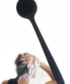 HieerBus Back Scrubber Body Brush for Shower,Soft Silicone Bath Body Brush with Long Handle Double Sided Brush for Men Women Shower Exfoliating and Massage Black