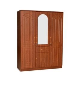 ALWASIT HOME 3Door Wooden Wardrobe Cabinet Cupboard Engineered Wood Modern Stylish Heavy Duty With Mirror Color Cherry