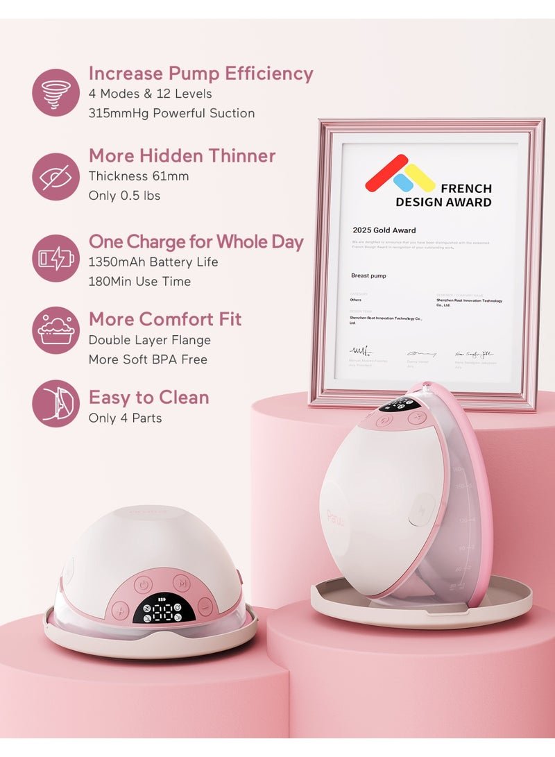 Paruu P20 Electric Hands Free Wearable Breast Pump With Strong Suction, Low Noise, 4 Modes And 12 Levels