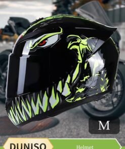 DUNISO Full face motorcycle helmet, lightweight and crash resistant motorcycle helmet, cool racing helmet for all seasons, with breathable lining, suitable for both men and women(M)