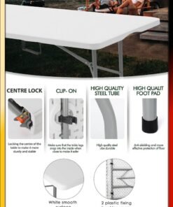 Alternative view of DBLEW Multipurpose Rectangle 180cm Centre Folding Camping Table Lightweight Foldable Aluminium Portable Trestle Indoor Outdoor Picnic Barbecue Party Kitchen Home Dining Camping Garden BBQ Tables