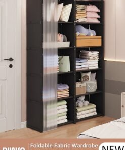 DUNISO Portable Fabric Wardrobe, Large Capacity Removable Wardrobe Closet with 10 Storage Shelves, Non-Woven Fabric Cover, Closet Organizer for Bedroom Living Room