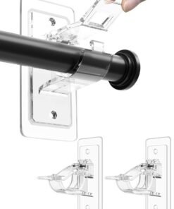 No Drill Needed Curtain Rod Holders, Self Adhesive Rod Brackets, Multipurpose Nail Free Stick on Curtain Rod Hooks, Adjustable Curtain Hangers for Bathroom, Bedroom, Livingroom