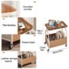 XiuWoo Rolling End Table, Side Table with 4 Wheels, Coffee Table for Small Spaces, Bedside Table with Double Shelf Design, Leather Basket, Space-saving, for Living Room Bedroom Balcony Patio and Office White+Brown Glass