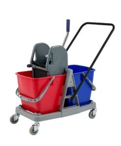Double-Bucket Mop Trolley | Down-Press Wringer | 360-Degree Rotating Swivel Wheels | Rigid Build | Suitable For Restaurants, Offices, Commercial Use, Hotels, & Villas | 25 x 25 Liters