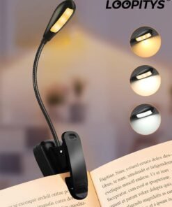 LOOPITYS Book Light,LOOPITYS Reading Book Clip Light, 9 Modes, LED Clip Reading Light, Eye-Care USB Rechargeable Reading Lamp for Kids, Flexible Clip-on Book Light for Reading in Bed，desk lamp