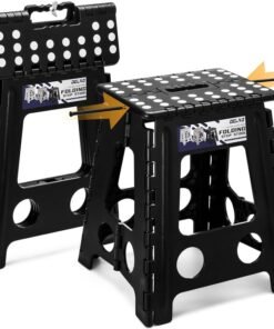 Delxo 16 Inch Folding Step Stool,Foldable Stool for Adults with Safety Lock,Portable Collapsible Plastic Stepstool,Non Slip Folding Stools for Kitchen Bathroom Bedroom Up to 400LBS,(Black 1PC)