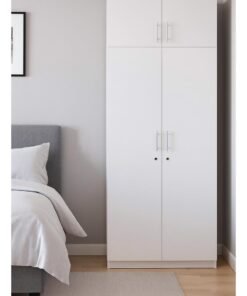 AFT Spacious White MDF 4-Door Wardrobe with Upper and Lower Storage, Hanging Rod, Shelves, Lockable and Drawer, Sleek Metallic Handles, and Durable Hinges - 230cm (H) x 90cm (W) x 50cm (D) WHITE (ARFAN)