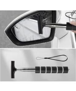 1pc Car Rearview Mirror Wiper, Retractable Auto Glass Squeegee, Water Cleaner with Telescopic Long Rod, Portable Cleaning Tool for All Vehicles, Universal Automotive Accessories (Black)