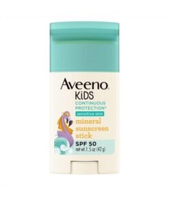 Aveeno Kids Continuous Protection Zinc Oxide Mineral Sunscreen Stick for Sensitive Skin, Face & Body Sunscreen Stick for Kids with Broad Spectrum SPF 50, Sweat- & Water-Resistant, 1.5 oz