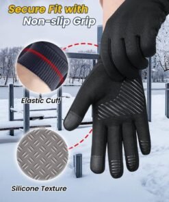 Arabest Cycling Gloves for Men Women, Waterproof Windproof Anti-Slip Touchscreen Thermal Sports Gloves for Driving Hiking Bike Cycling Running (Black) - Image 3