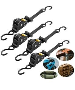 WALALLA 4 Pack Durable High Tenacity Polyester Retractable Ratchet Strap Load Capacity Up to 680kg 3.3M Long Auto Ratchet Straps Self Retractable Tie Down Straps for Ford Truck Boat