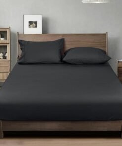 PHF 100% Garment Washed Cotton Fitted Sheet Queen Size (150cm x 200cm), Cozy Cloud Soft Linen Bottom Sheet, Deep 40cm Pocket, Easy Fit and Breathable, Black