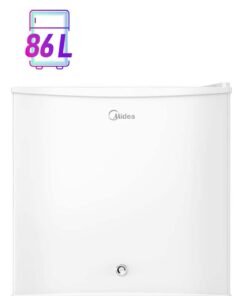 Midea 86L Gross/43L Net Capacity, Free Standing Single Door Refrigerator with Reversible Door, 2l Bottle Rack, Smart Design with Recessed Handle with Lock, Best Compact Small Fridge For Mini Bar, Room Or Office MDRD86FGE01 White