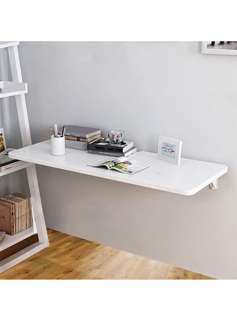 VITION Computer Wall Mount Stand Folding Wall-Mounted Drop-Leaf Table, Metal Folding Shelf Bench Table Bracket (40 x 60cm) White