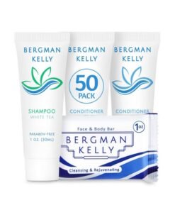 BERGMAN KELLY Rectangular Hotel Soap Bars Shampoo & Conditioner 3Piece Set (1 Oz Each 150 Pc White Tea) Delight Guests With Revitalizing & Refreshing Mini Travel Toiletries & Bulk Amenities