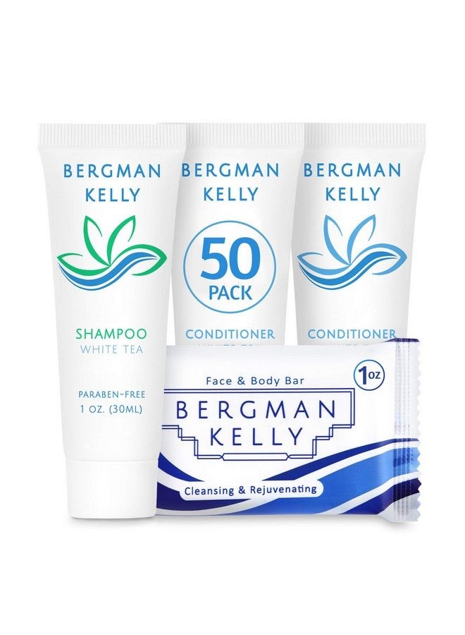 BERGMAN KELLY Rectangular Hotel Soap Bars Shampoo & Conditioner 3Piece Set (1 Oz Each 150 Pc White Tea) Delight Guests With Revitalizing & Refreshing Mini Travel Toiletries & Bulk Amenities