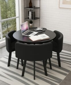 Harmony Home 5-Piece Round Dining Table Set – Wooden Table with 4 Upholstered Chairs, Small Dining Room Furniture, Black
