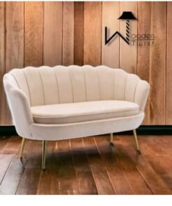 Wooden Twist Flared Arm Solid Wood Metal Legs Velvet Fabric Loveseat Modern Chaise Lounge ( Cream )