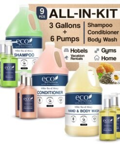 Terra Pure Eco Botanics Gallon Dispenser Set 1Shoppe Hotel Amenities Kit Shampoo Conditioner Body Wash Gallon Refillable 1014oz Matching Pump Bottles